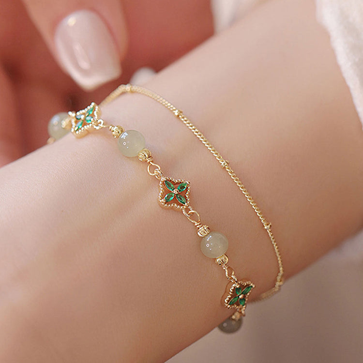 Encounter of Forest & Isle | Two-Layer Clover Jade Bracelet