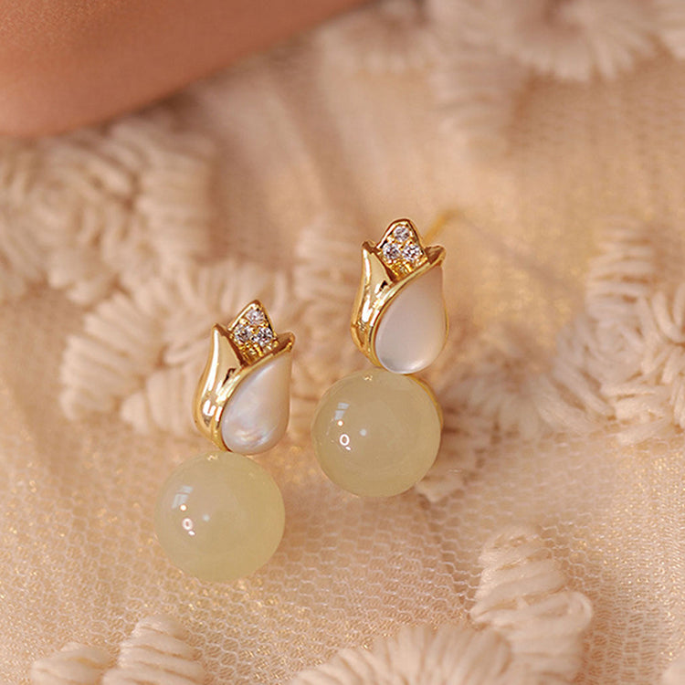 Tulip in Jade | Hetian Jade Stud Earrings