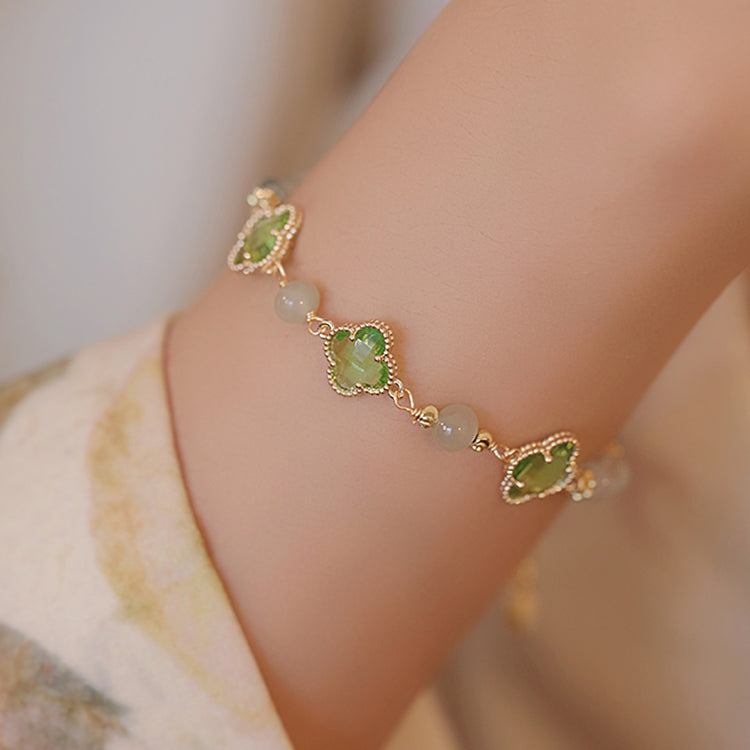 NG Whispering Clover & Jade Bracelet | Natural Hetian Jade Lucky Charm