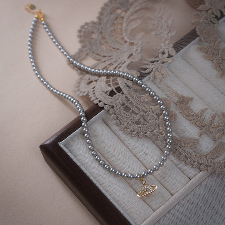 Terrestrial Planet Pendant Gray Pearl Necklace