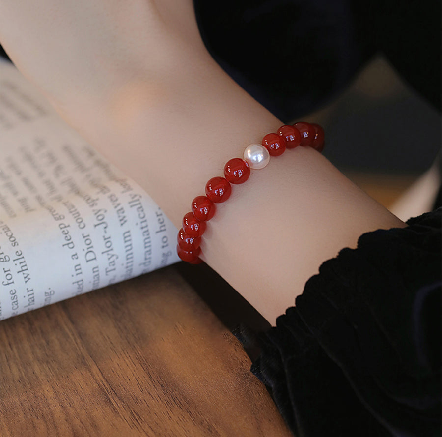 Crimson Whisper-Oriental Red Agate and Pearl Accessories