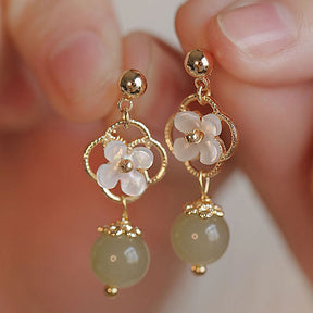 Garden of flowers - Hetian Jade Earrings Amber NG