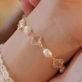 Clover's Blessing - Unique Baroque Pearl Bracelet