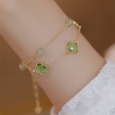 Fortune's Touch - Dual-Layer Jade Lucky Clover Bracelet