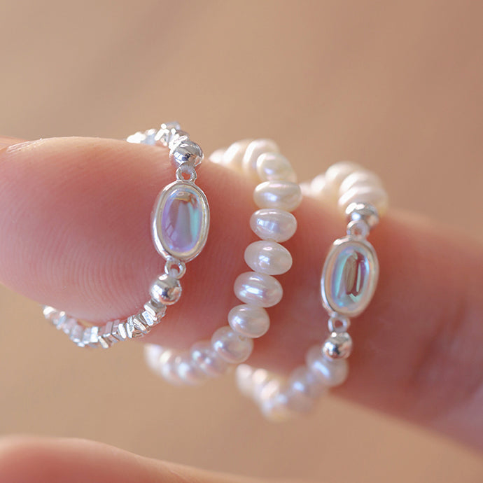 Ocean's Embrace - Elegant Pearl and Stretch Ring