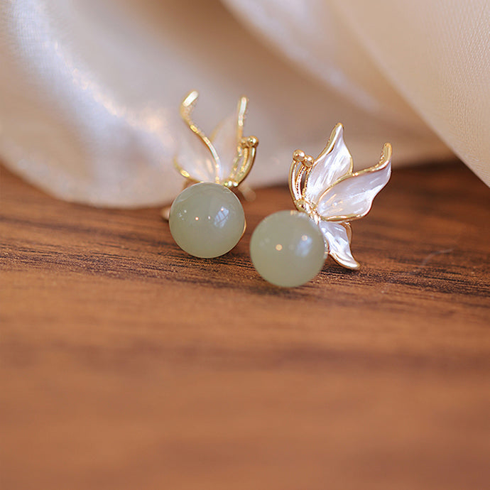 Butterfly Reverie - Exquisite Jade Butterfly Earrings