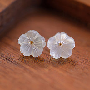 Petals of Grace - Delicate White Shell Flower Earrings