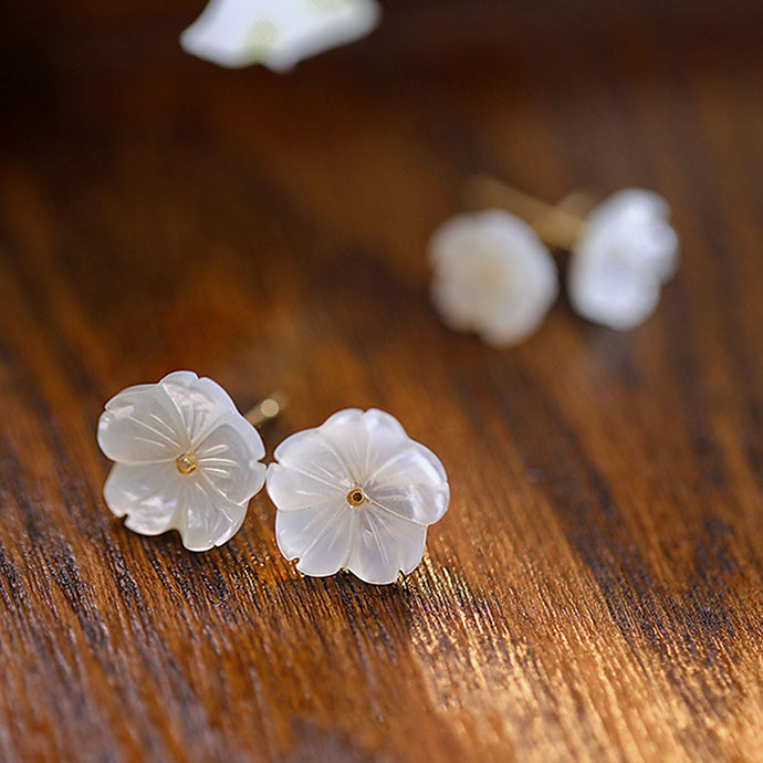 Petals of Grace - Delicate White Shell Flower Earrings