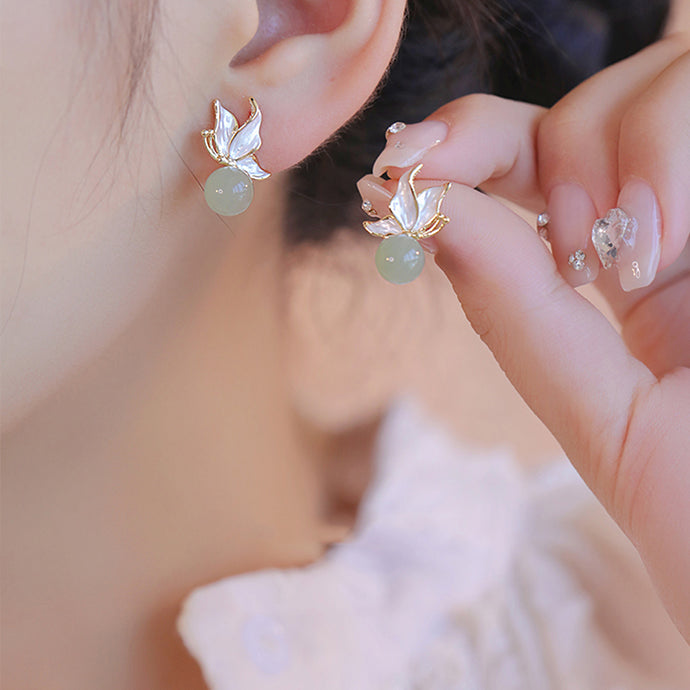 Butterfly Reverie - Exquisite Jade Butterfly Earrings