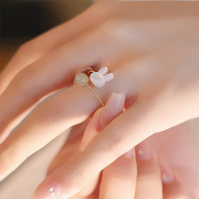 Snow Bunny-Elegant Open Jade Ring