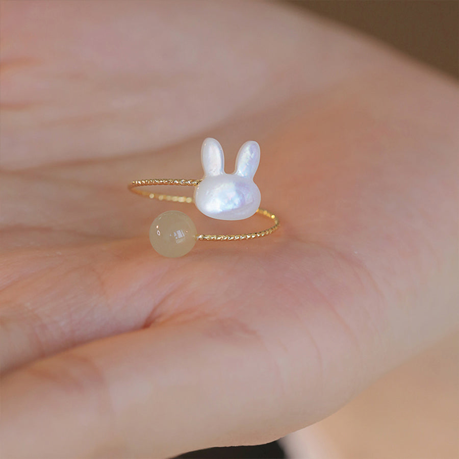 Snow Bunny-Elegant Open Jade Ring