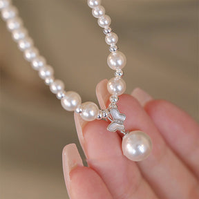 Butterfly Symphony-Elegant S925 Silver and Pearl Necklace