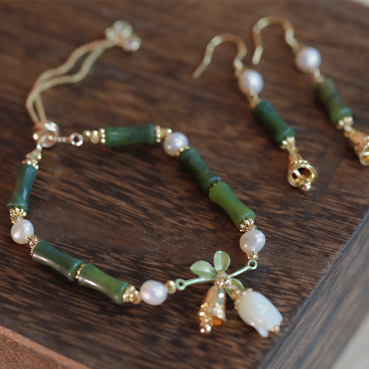 Qingling Bamboo - Southern Jade Bracelet/Earrings Amber NG