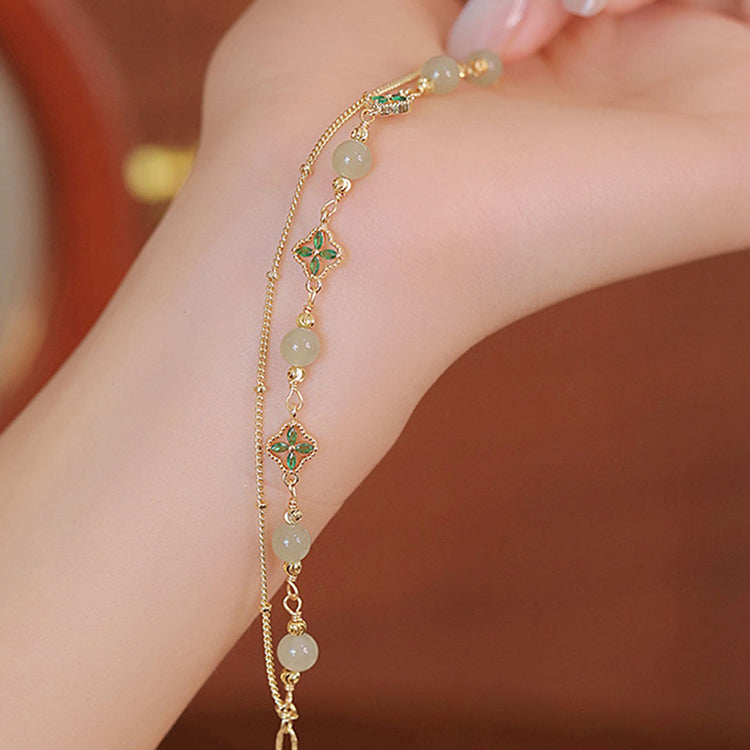 Encounter of Forest & Isle | Two-Layer Clover Jade Bracelet