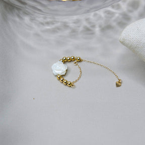 Gold Bead White Rose Ring Amber NG