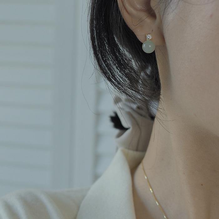 Hetian Jade Zircon Earrings Amber NG