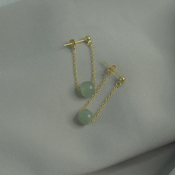 Golden Bean Hetian Jade Earrings Amber NG
