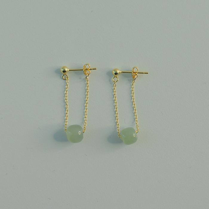 Golden Bean Hetian Jade Earrings Amber NG