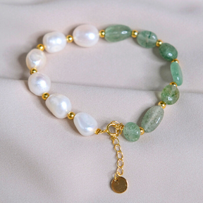 Green Strawberry Crystal & Baroque Pearl Bracelet Amber NG