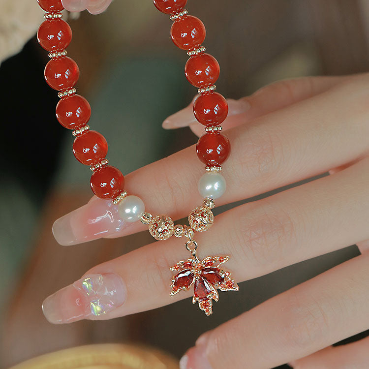 Maple Leaf Love - Natural Red Agate Bracelets Amber NG