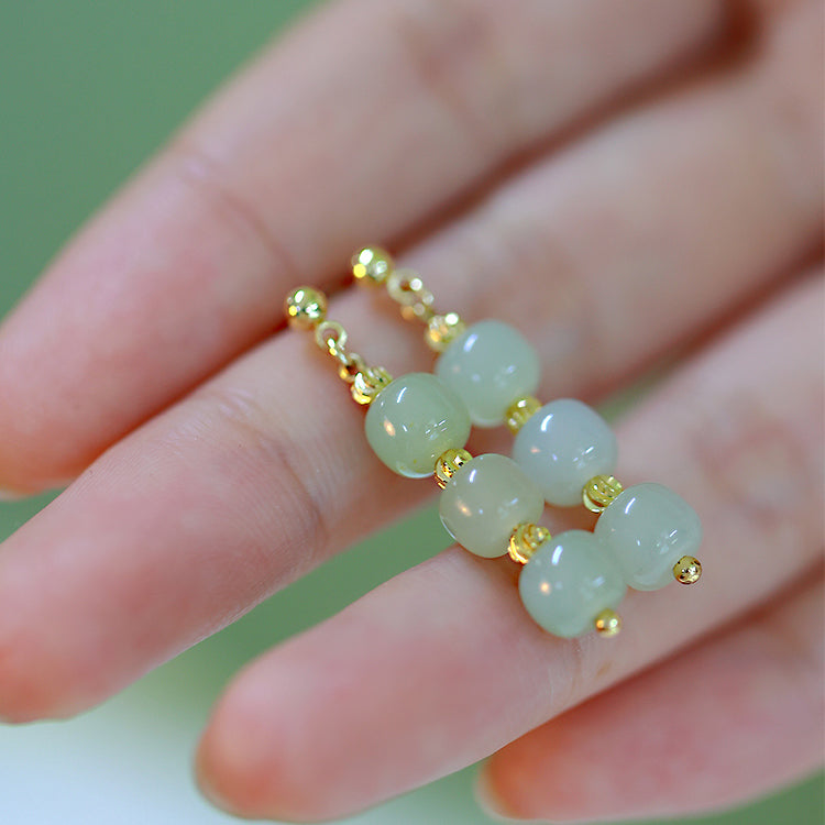 Aoyama misty rain - Hetian Jade Earrings Amber NG