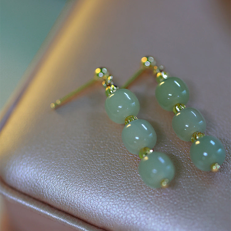 Aoyama misty rain - Hetian Jade Earrings Amber NG