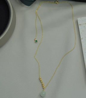 Hetian Jade Gold Bead Green Zircon Necklace Amber NG