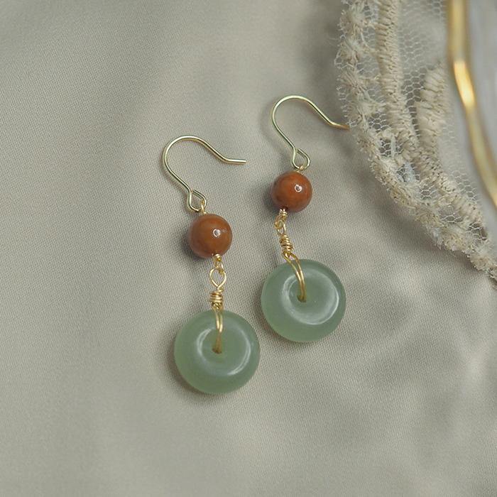 Hetian Jade Red Agate Earrings Amber NG