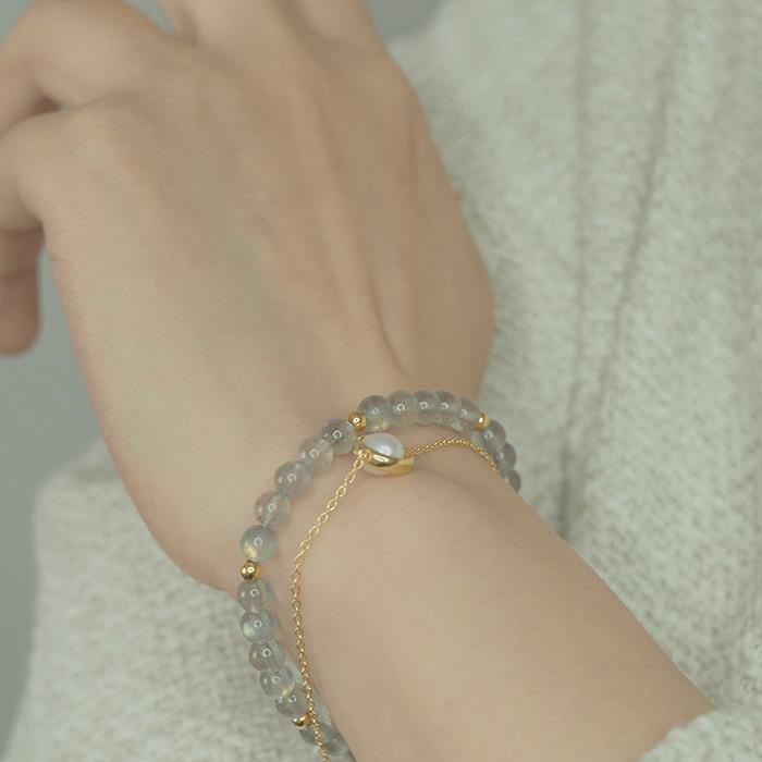 Moonstone Pearl Golden Bean Bracelet Amber NG