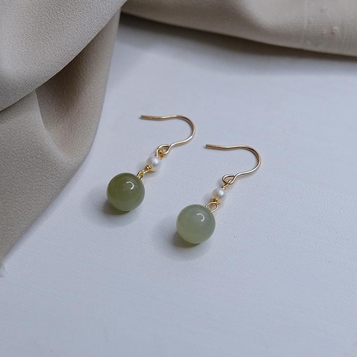 Hetian Jade Pearl Earrings Amber NG