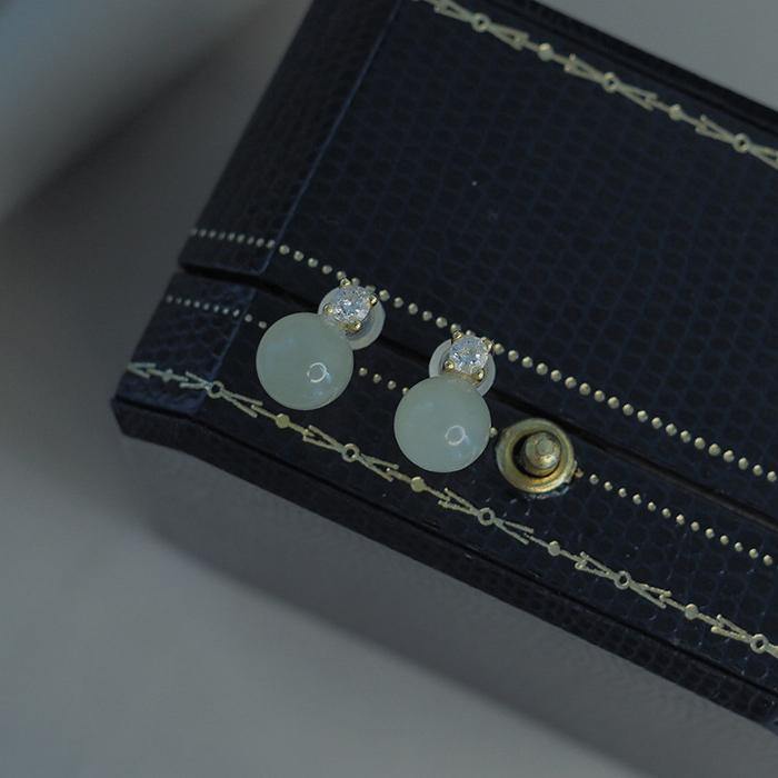 Hetian Jade Zircon Earrings Amber NG