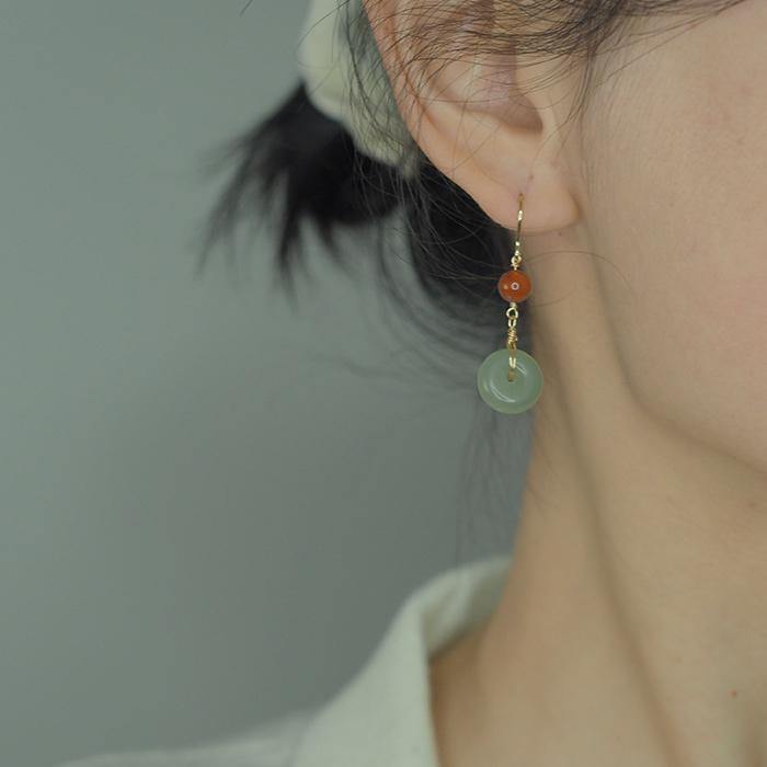 Hetian Jade Red Agate Earrings Amber NG
