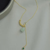 Hetian Jade Gold Bead Green Zircon Necklace Amber NG