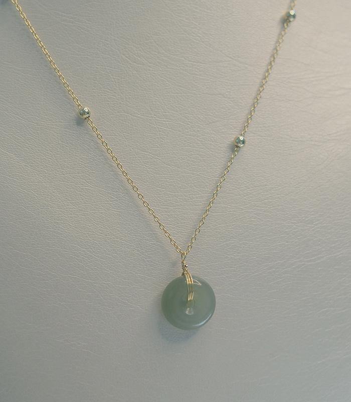 Hetian Jade Circle Gold Bead Necklace Amber NG