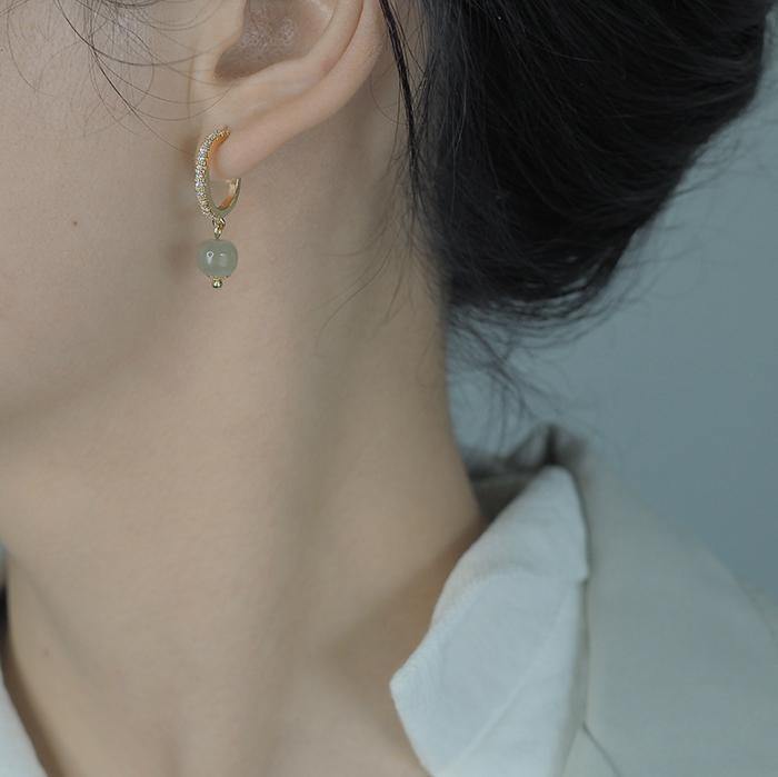 Hetian Jade C Buckle Earrings Amber NG