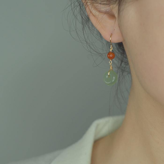 Hetian Jade Red Agate Earrings Amber NG