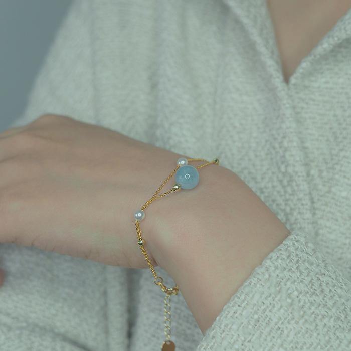 Summer Star Aquamarine Pearl Double Bracelet Amber NG