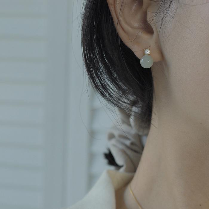 Hetian Jade Zircon Earrings Amber NG