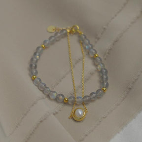 Moonstone Pearl Golden Bean Bracelet Amber NG