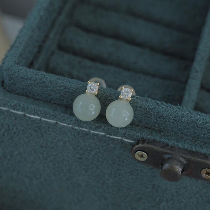 Hetian Jade Zircon Earrings Amber NG