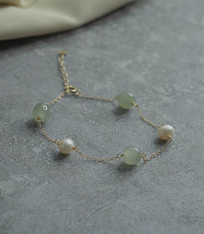 14K GF Hetian jade & Pearl Bracelet Amber NG