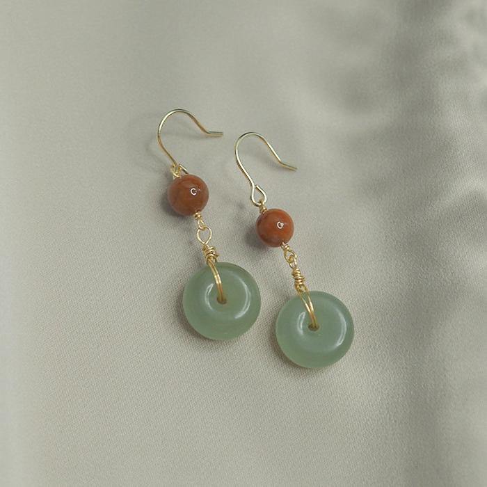 Hetian Jade Red Agate Earrings Amber NG