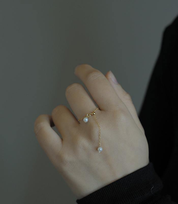 Double Pearl Gold Ring Amber NG