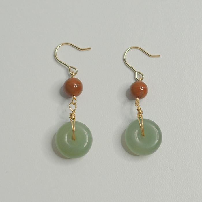 Hetian Jade Red Agate Earrings Amber NG