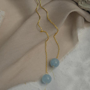 14K GF Aquamarine Wave Earline Amber NG