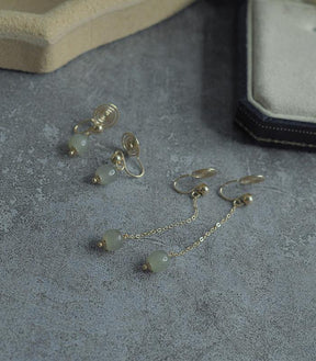 Hetian Jade Rolled Gold Long Ear Clip Amber NG