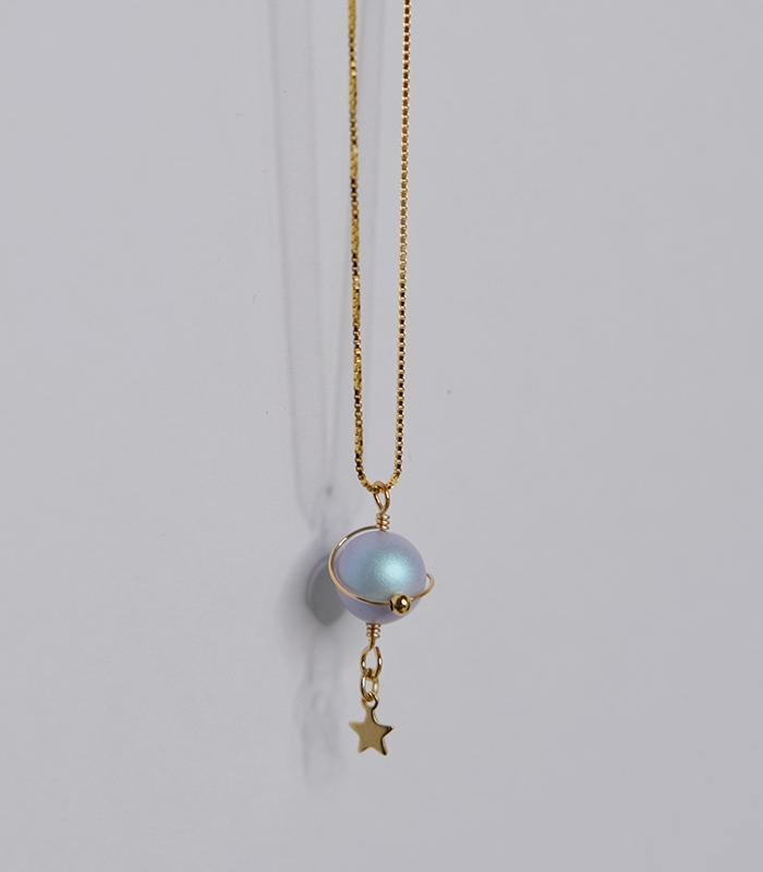 Misty Blue Pearl Planet Necklace Amber NG