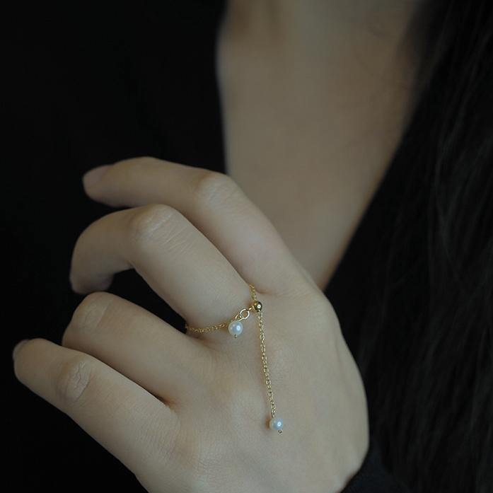 Double Pearl Gold Ring Amber NG