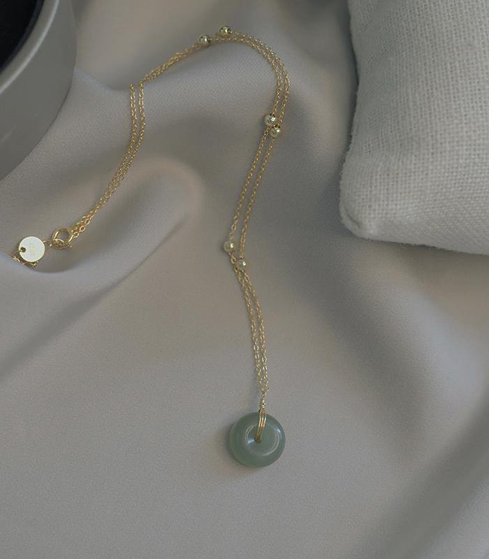 Hetian Jade Circle Gold Bead Necklace Amber NG