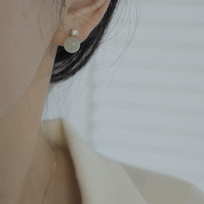 Hetian Jade Zircon Earrings Amber NG
